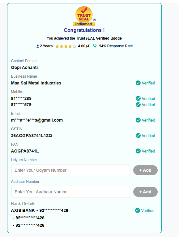 IndiaMART TrustSEAL Verified Badge